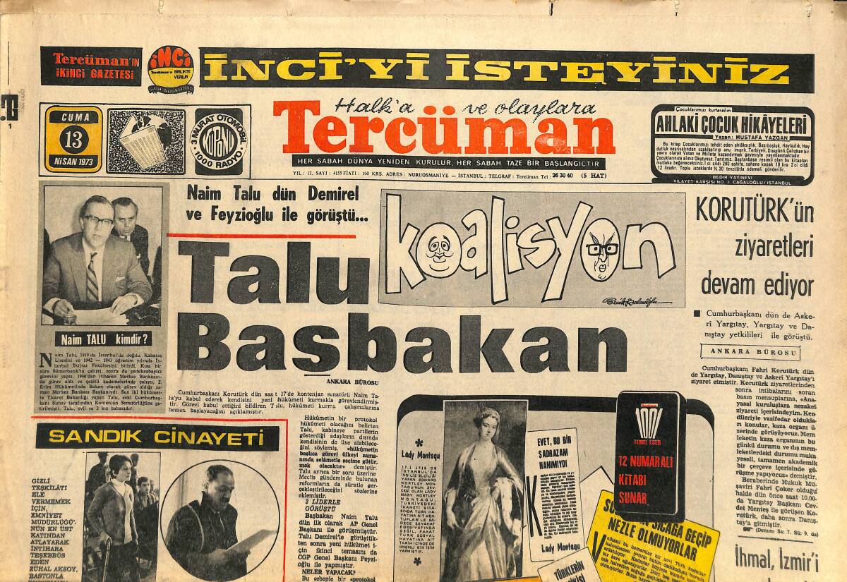Tercüman Gazetesi 13 Nisan 1973 - Didi Çizmeden Yukarı Çıkıyor - Beyrut'ta İnsan Avı Başladı ! GZ141482 - 1