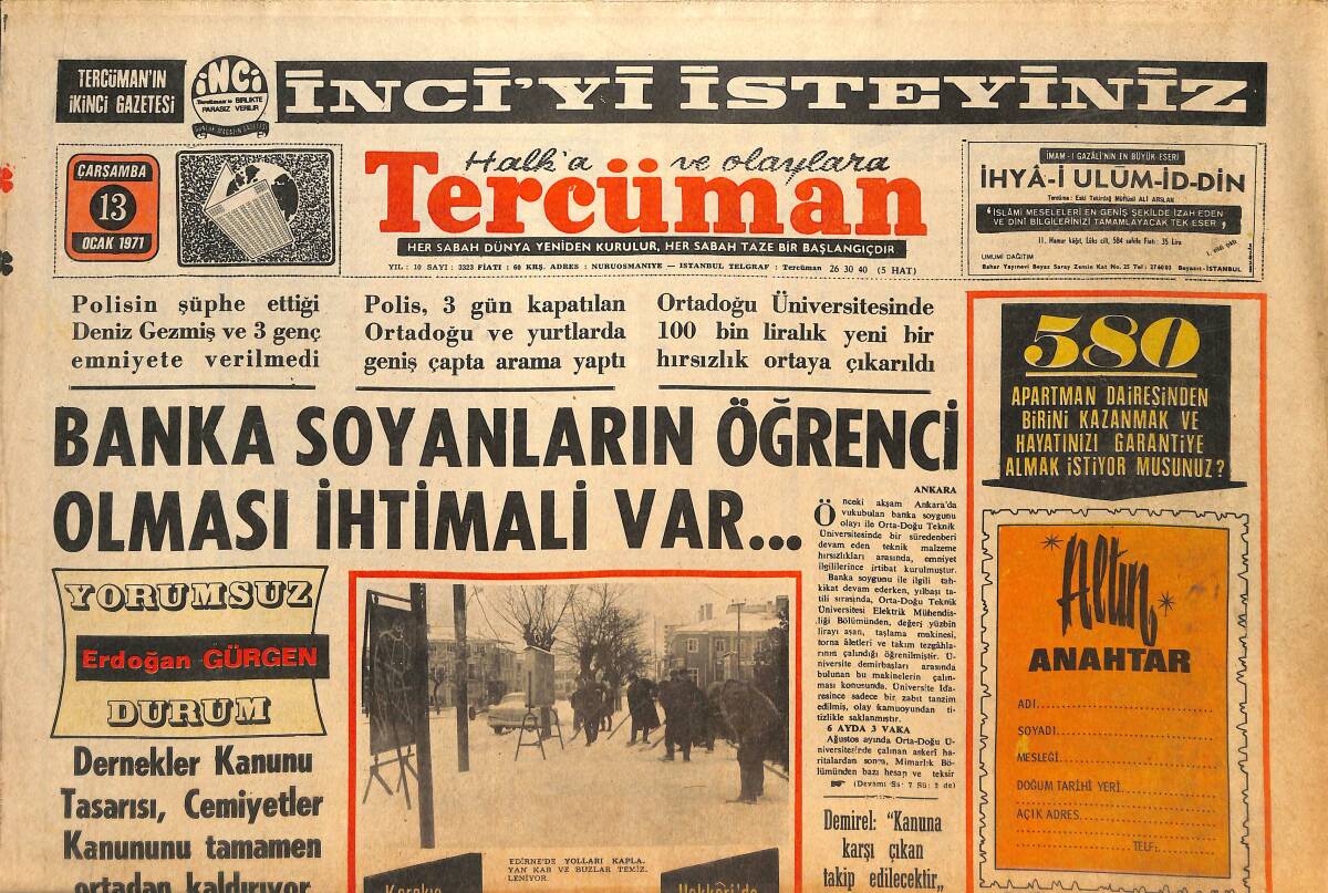 Tercüman Gazetesi 13 Ocak 1971 - 6 Bin Montaj İşçisi Gebze'den Kadıköy'e Protesto İçin Yürüdü GZ145490 - 1