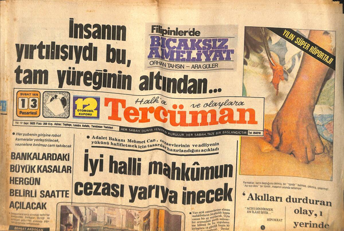 Tercüman Gazetesi 13 Şubat 1978 - Türkeş : CHP Tabanı Hızla MHP'ye Kayıyor - İnönü Stadında 200. Buluşma, Beşiktaş - Fenerbahçe GZ133523 - 1