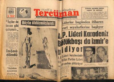 Tercüman Gazetesi 13 Temmuz 1962 - Liderler Bugünden İtibaren Yurt Seyehatine Başlıyor GZ69602 - 2