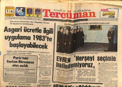 Tercüman Gazetesi 14 Ağustos 1982 - Asgari Ücretle İlgili Uygulama 1983 te Başlayabilecek GZ53825 - 1