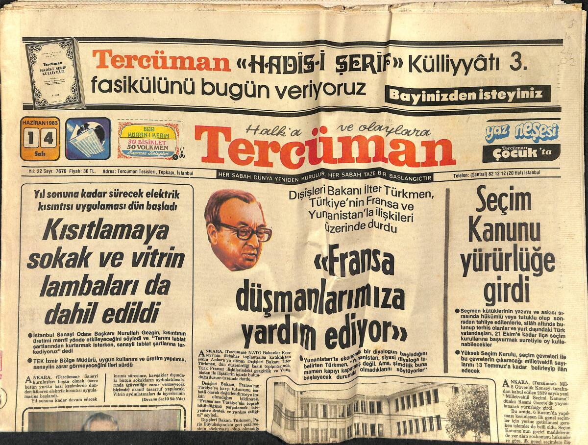 Tercüman Gazetesi 14 Haziran 1983 - Trabzon'da Buzlar Çözülüyor - Günde 50 Ton Süt İşleyecek GZ3848 - 1