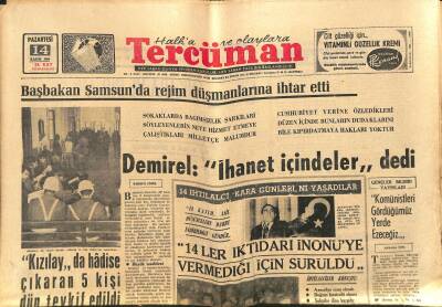 Tercüman Gazetesi 14 Kasım 1966 - Astronot Aldrin Boşlukta Yürüdü - Başbakan Samsunda Rejim Düşmanlarına İhtar Etti GZ123574 - 1