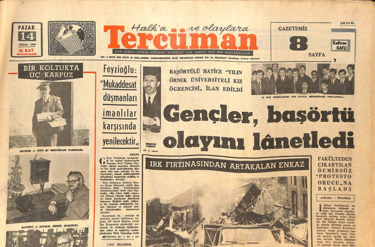 Tercüman Gazetesi 14 Nisan 1968 - Ankara Dış Politika İle Uğraşmıyor - Sümerbank'ta Grev Başladı - Başkentte Halkın Yüzde 36'sı NATO'yu Bilmiyor GZ145313 - 1
