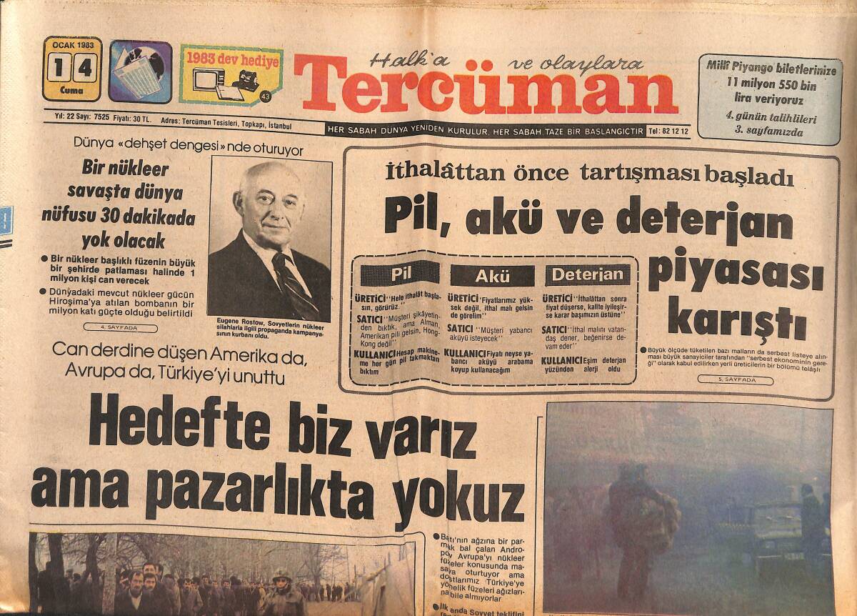 Tercüman Gazetesi 14 Ocak 1983 - Pil,Akü Ve Deterjan Piyasası Karıştı - Yeni Doğan Eskilerden Daha Konforlu GZ134463 - 1