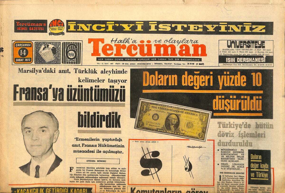 Tercüman Gazetesi 14 Şubat 1973 - Fransa'ya Üzüntümüzü Bildirdik - Muhammed Ali Clay Avrupa Şampiyonu J. Burger'le Dövüşüyor GZ146408 - 1