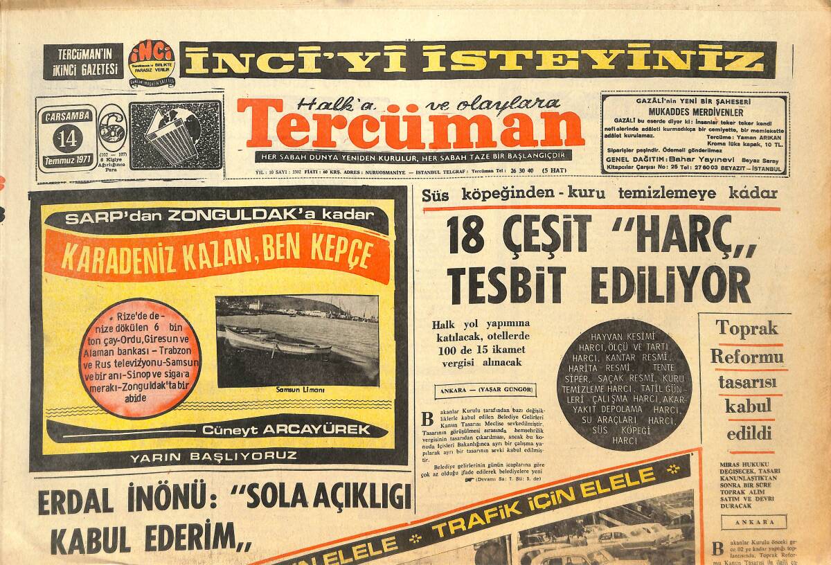 Tercüman Gazetesi 14 Temmuz 1971 - Duruşmada Koçalak'tan Kaş Göz İle Susmasını İsteyen Sibel Ay'a Hakim Mani Oldu GZ145298 - 1