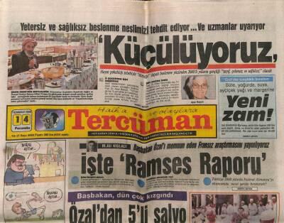 Tercüman Gazetesi 14 Temmuz 1988 - Yetersiz Ve Sağlıksız Beslenme Neslimizi Tehdit Ediyor,Küçülüyoruz GZ61260 - 1