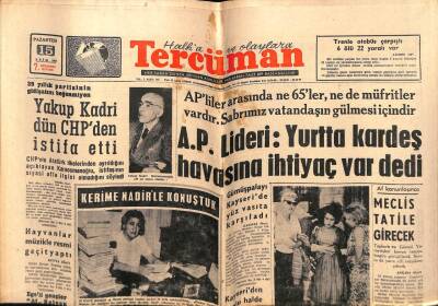 Tercüman Gazetesi 15 Ekim 1962 - AP Lideri Yurtta Kardeş Havasına İhtiyaç Var Dedi GZ55287 - 1