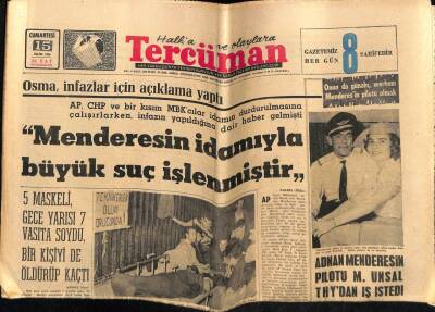 Tercüman Gazetesi 15 Ekim 1966 - Menderesin İdamıyla Büyük Suç İşlenmiştir GZ54367 - 1
