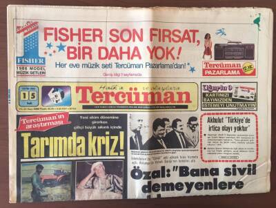 Tercüman Gazetesi 15 Ekim 1985 -Tarımda Kriz GZ10359 - 1