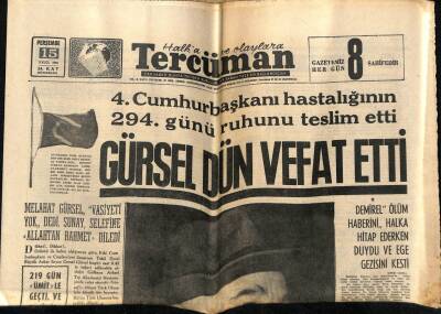 Tercüman Gazetesi 15 Eylül 1966 - 4. Cumhurbaşkanı Cemal Gürsel Vefat Etti GZ54031 - 1