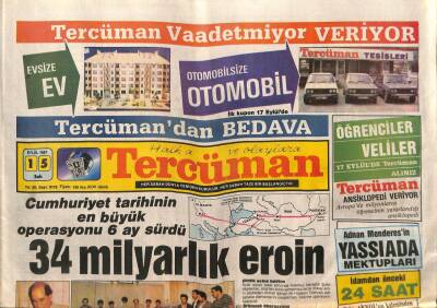 Tercüman Gazetesi 15 Eylül 1987 - Cumhuriyet Tarihinin En Büyük Operasyonu 6 Ay Sürdü GZ65005 - 2