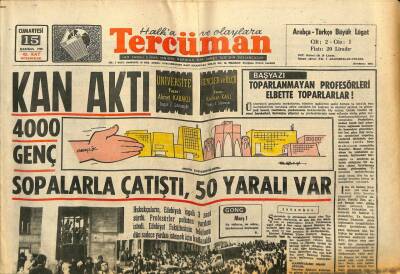 Tercüman Gazetesi 15 Haziran 1968 - 4000 Genç Sopalarla Çatıştı , 50 Yaralı Var GZ76013 - 1