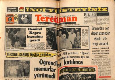 Tercüman Gazetesi 15 Haziran 1970 - Personel Kanunu Meclise Verilirken Öğrenciler Katılınca Memurlar Yürümedi GZ54165 - 1