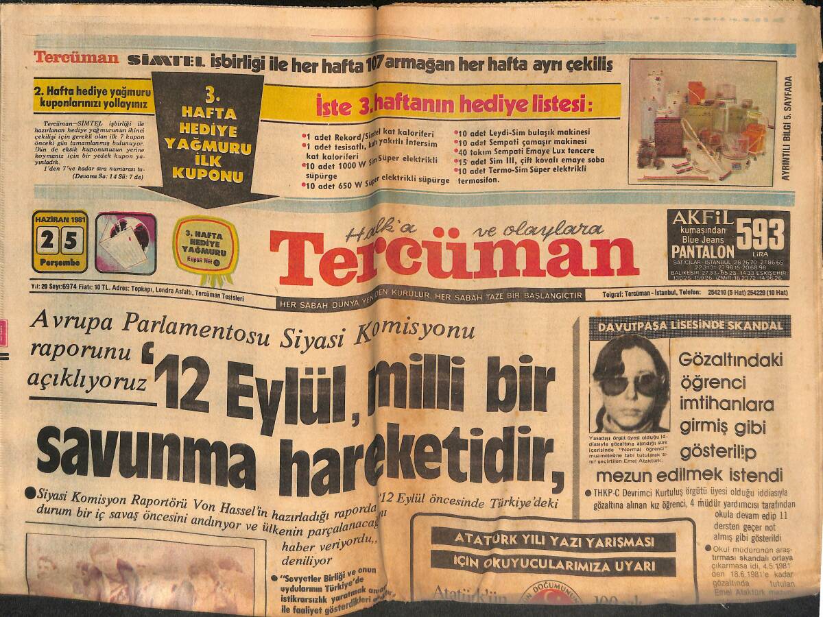 Tercüman Gazetesi 15 Haziran 1981 - Marmaris Yunan Yatlarının İstilasına Uğradı - Celal Bayar Atatürk Ve İnönü'yü Anlatıyor GZ132323 - 1