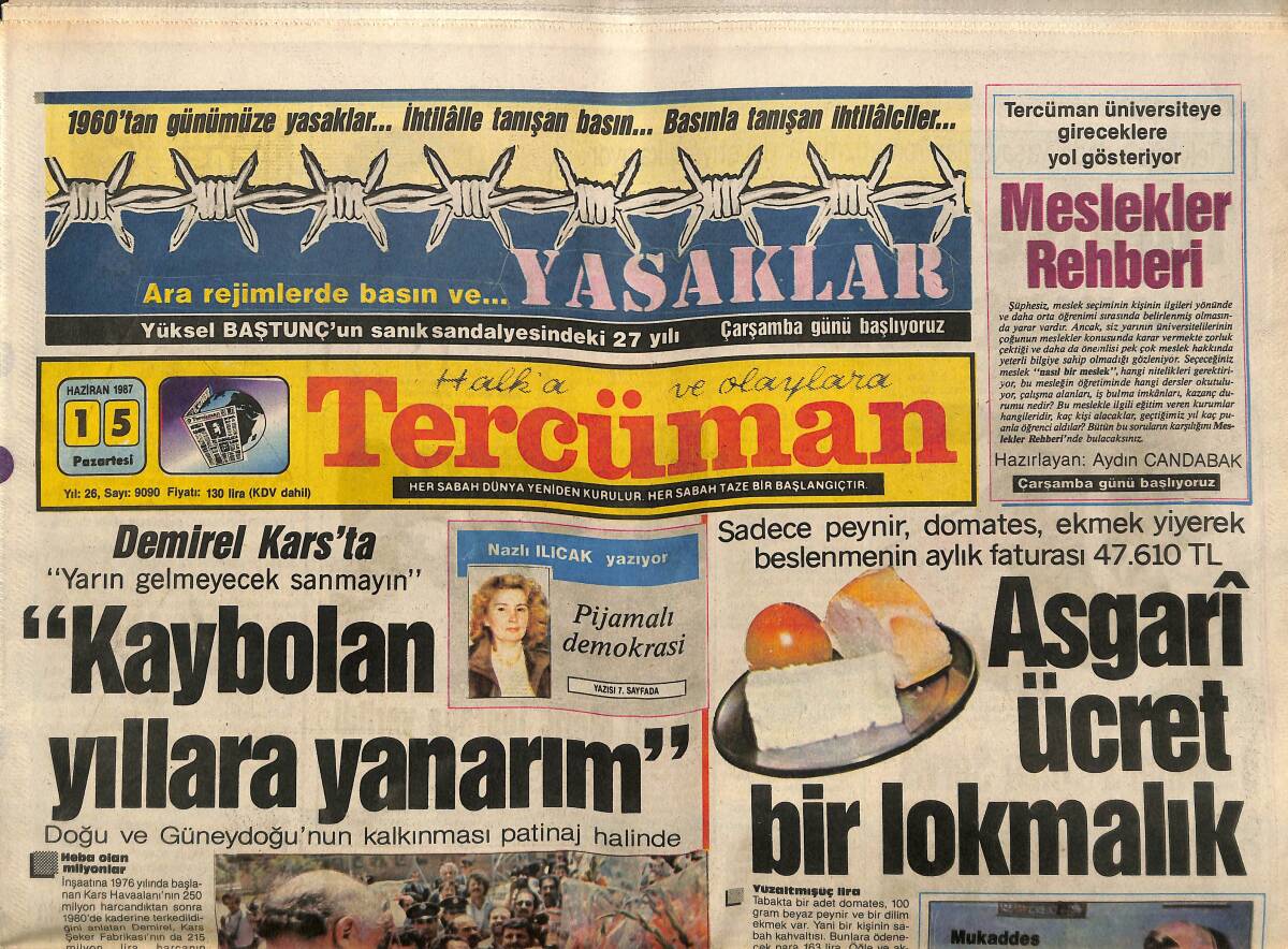 Tercüman Gazetesi 15 Haziran 1987 - Galatasaray Kaptanı Cüneyt , Cumhurbaşkanlığı Kupasını Başbakan Özal'dan Aldı... GZ150253 - 1