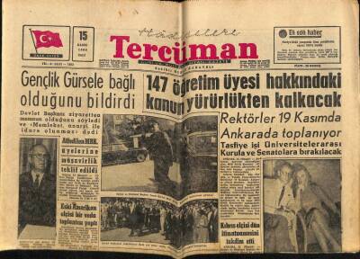 Tercüman Gazetesi 15 Kasım 1960 - Gençlik Gürsele Bağlı Olduğunu Bildirdi GZ69992 - 1