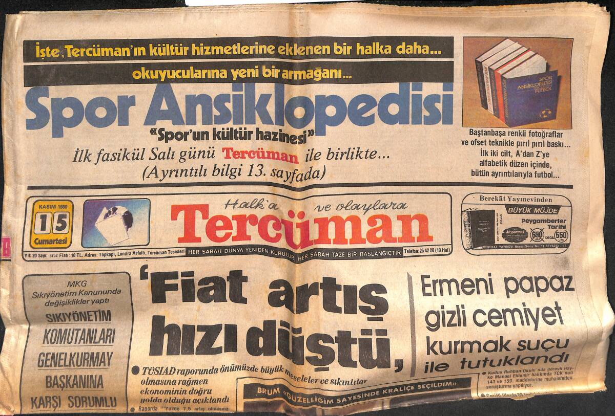 Tercüman Gazetesi 15 Kasım 1980 - İngiltere , Türkiye'ye Denizaltı Füzeleri Verecek - Hisarbank İlk Defa İstanbul Seyircisinin Önüne Bugün Çıkıyor GZ134522 - 1