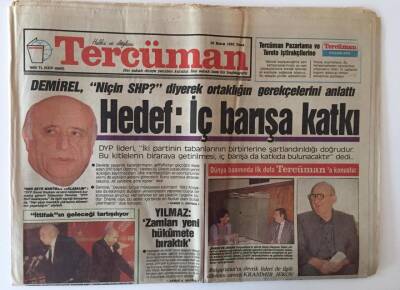 Tercüman Gazetesi 15 Kasım 1991 - Demirel ,Niçin SHP ? Diyerek Ortaklığın Gerekçelerini Anlattı GZ11282 - 2