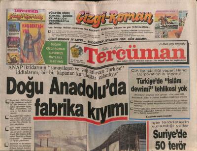 Tercüman Gazetesi 15 Mart 1990 - Doğu Anadoluda Fabrika Kıyımı GZ76559 - 1