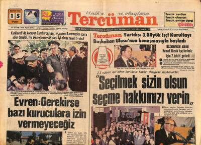 Tercüman Gazetesi 15 Mayıs 1983 - Evren Gerekirse Bazı Kuruculara İzin Vermeyeceğiz GZ70124 - 2