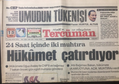 Tercüman Gazetesi 15 Nisan 1979 - 24 Saat İçinde İki Muhtıra - GZ12989 - 2