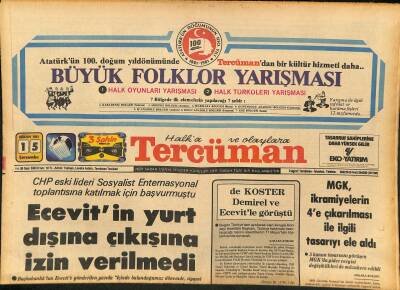Tercüman Gazetesi 15 Nisan 1981 - Ecevitin Yurt Dışına Çıkışına İzin Verilmedi - Bülent Ersoy Kadın Oldu GZ127830 - 1
