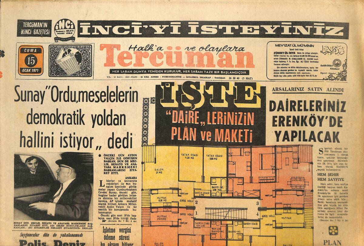 Tercüman Gazetesi 15 Ocak 1971 - Türk-İş'in Partiler Üstü Politikadan Vazgeçmesi İstendi - Galatasaraylı Ergün 1 Günlüğüne Güneş'e Transfer Etti GZ145492 - 1
