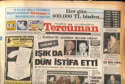 Tercüman Gazetesi 15 Ocak 1979 - Kabinede Çözülme Devam Ediyor , Işık da Dün İstifa Etti GZ85856 - 1
