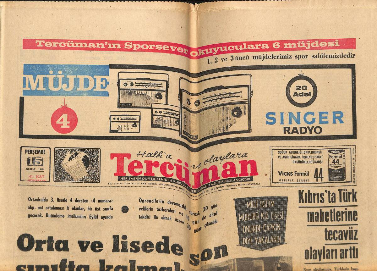 Tercüman Gazetesi 15 Şubat 1968 - Kıbrıs'ta Türk Mabetlerine Tecavüz Olayları Arttı - Asi Gençler Mahalle Duvarlarını Utanç Duvarı Yaptı GZ148941 - 1