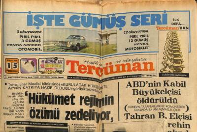 Tercüman Gazetesi 15 Şubat 1978 - ABDnin Kabil Büyükelçisi Öldürüldü GZ70296 - 2