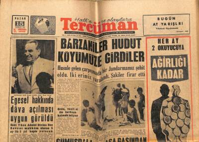 Tercüman Gazetesi 15 Temmuz 1962 - Barzaniler Hudut Köyümüze Girdiler GZ53876 - 1