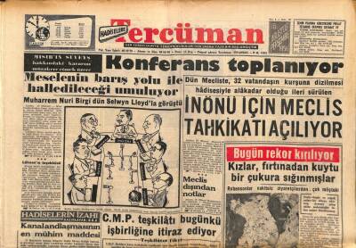 Tercüman Gazetesi 16 Ağustos 1956 - İnönü İçin Meclis Tahkikatı Açılıyor GZ54397 - 1