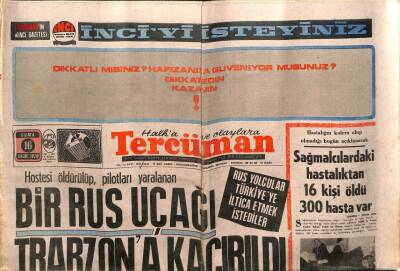 Tercüman Gazetesi 16 Ekim 1970 - Bir Rus Uçağı Trabzona Kaçırıldı GZ55191 - 1