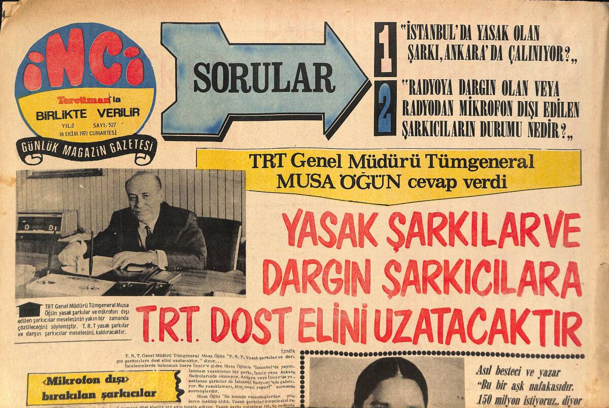 Tercüman Gazetesi 16 Ekim 1971 - Fatma Girik Afiş - Zeki Müren Afiş GZ145236 - 1