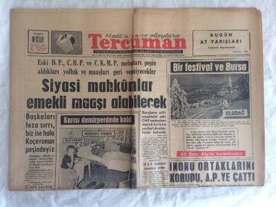 Tercüman Gazetesi 16 Eylül 1962 - Siyasi Mahkumlar Emekli Maaşı Alabilecek GZ73602 - 1