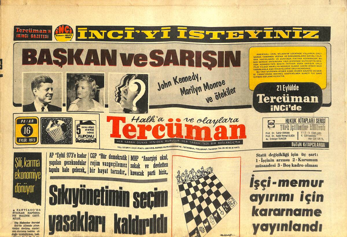 Tercüman Gazetesi 16 Eylül 1973 - Boğaz Köprüsü Geçiş Ücret Tarifesi Belli Oldu - Muhammed Ali Uzak Doğu Turnesine Çıkıyor GZ144568 - 1