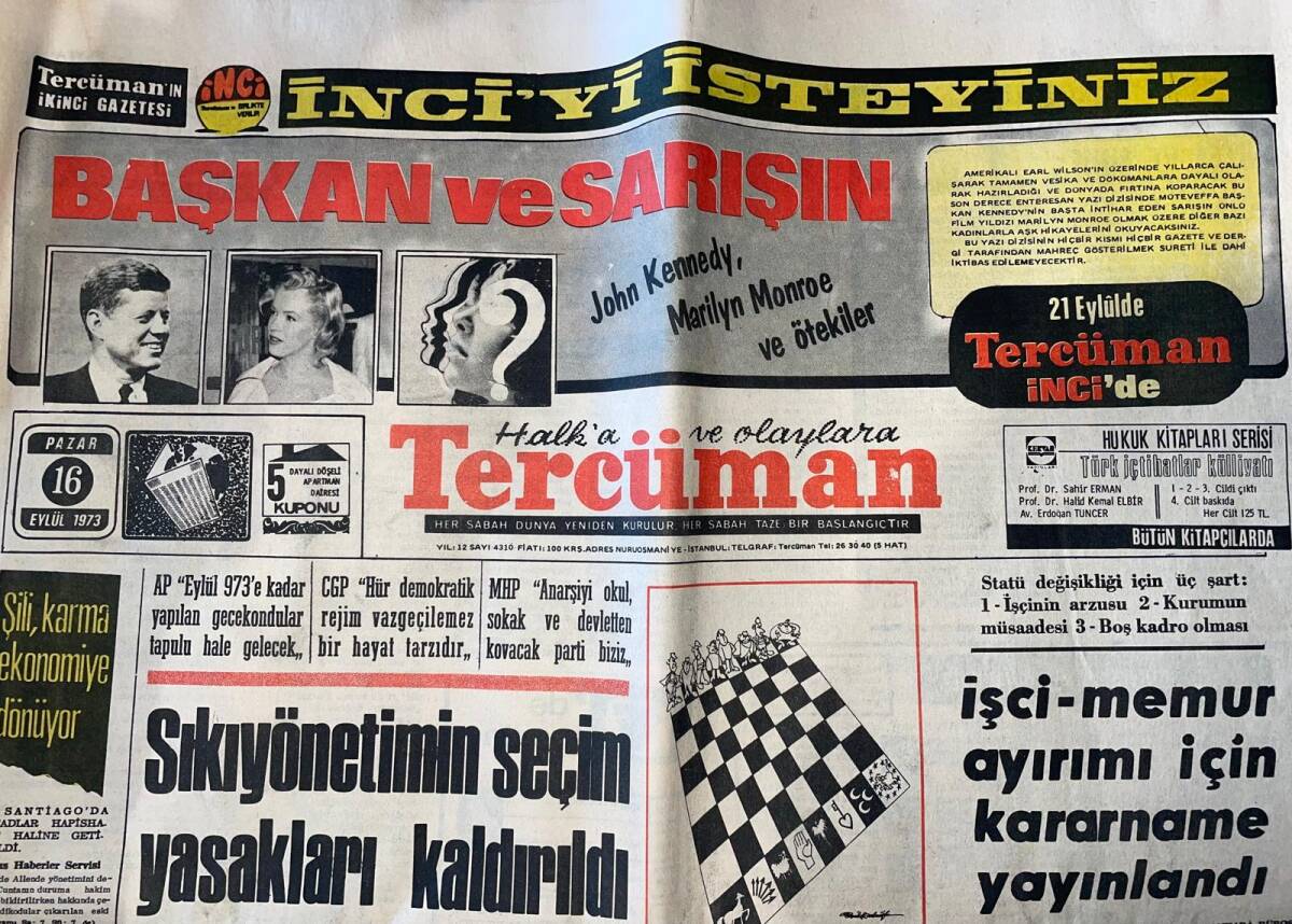 Tercüman Gazetesi 16 Eylül 1973 - İsveç Kralı G. Adolf Öldü - Fenerbahçe Lige Dargın - Galatasaray Deplasman Demek Puan Demektir GZ142317 - 1