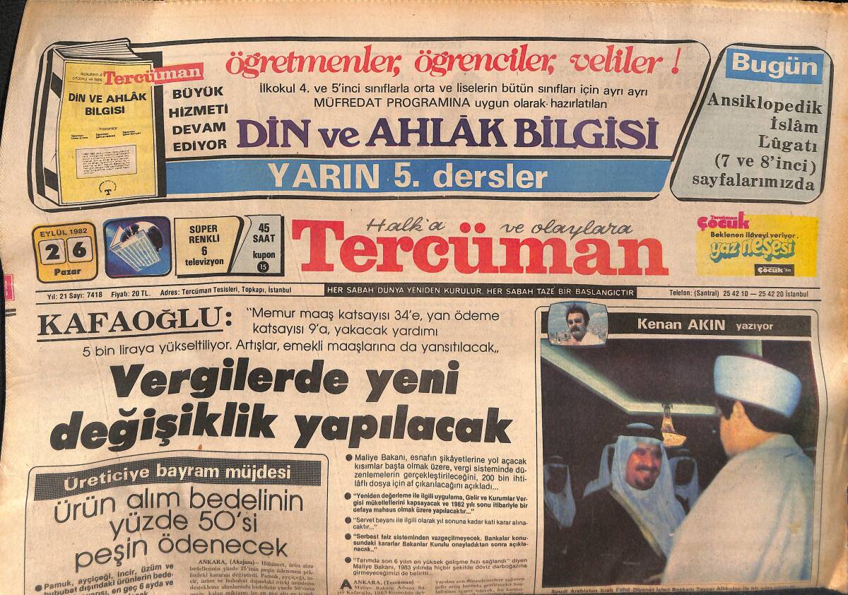 Tercüman Gazetesi 16 Eylül 1982 - İsrail'in Yeni Ve Eski Savunma Bakanı Tartıştı - Dışişleri Bakanı Amerika'ya Gitti - Arafat'ta Kum Fırtınası GZ132365 - 1