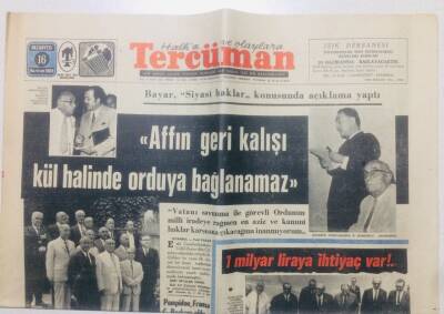 Tercüman Gazetesi 16 Haziran 1969 - Bayar Affın Geri Kalışı Kül Halinde Orduya Bağlanamaz Dedi GZ53414 - 1