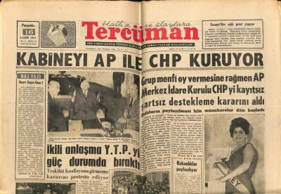 Tercüman Gazetesi 16 Kasım 1961 - Kabineyi AP İle CHP Kuruyor GZ67398 - 2