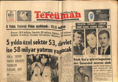 Tercüman Gazetesi 16 Mayıs 1967 - 5 Yılda Özel Sektör 53 Devlet İse 58 Milyar Yatırım Yapacak GZ54453 - 1