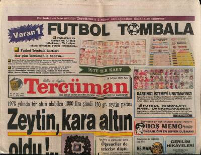 Tercüman Gazetesi 16 Mayıs 1989 - Zeytin Kara Altın Oldu GZ61559 - 2