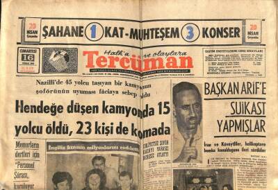 Tercüman Gazetesi 16 Nisan 1966 - Başkan Arife Suikast Yapmışlar GZ53945 - 1