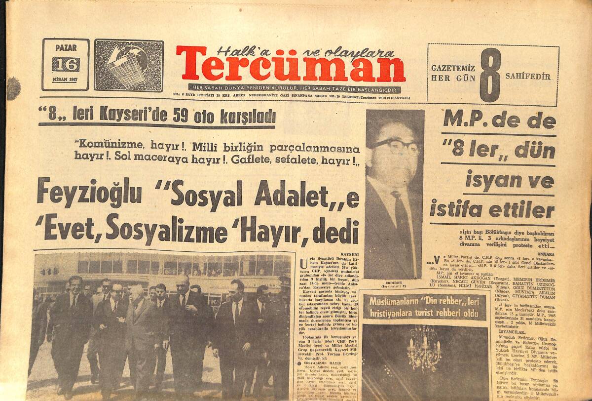 Tercüman Gazetesi 16 Nisan 1967 - Bir Senede Doğuda 220 Şaki Avlandı - Bir Türk Kızı Amerika'da 15 Milyon Dolarlık Serveti Reddetti GZ145325 - 1