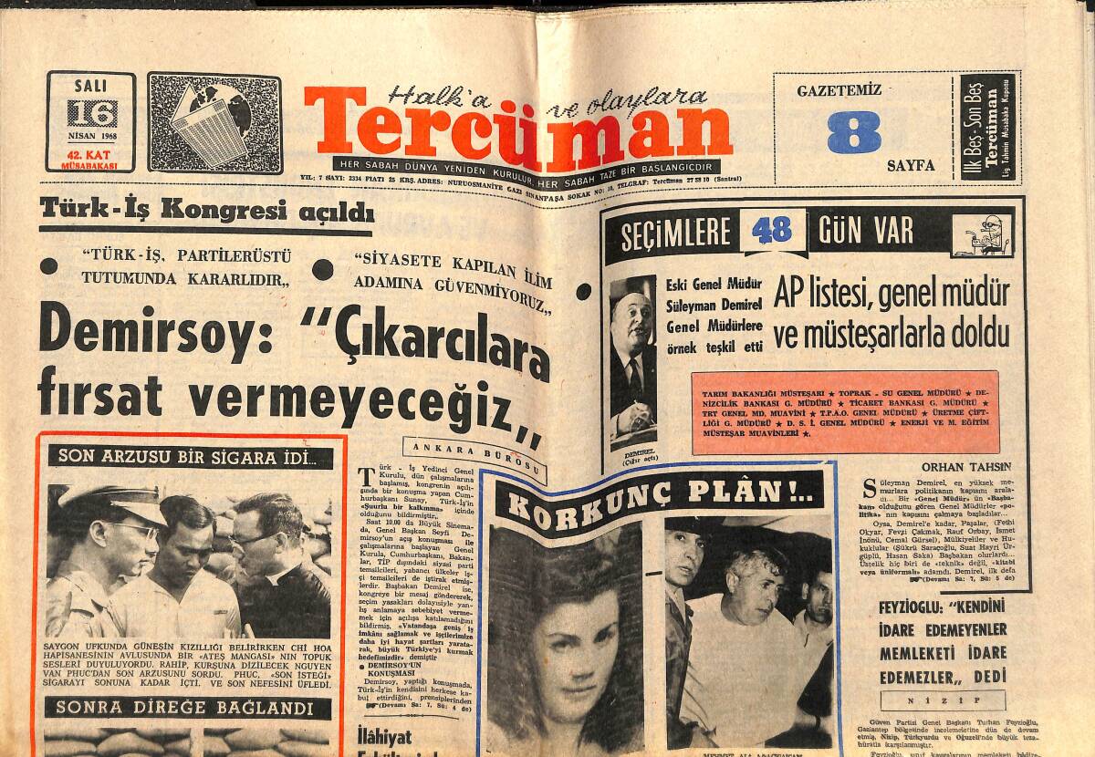 Tercüman Gazetesi 16 Nisan 1968 - Kennedy'nin Katli Davasını Takip Eden Bir Gazeteci De Öldürüldü GZ143292 - 1