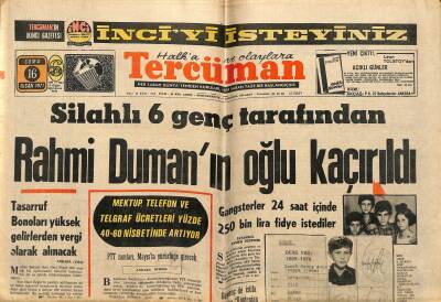 Tercüman Gazetesi 16 Nisan 1971 - Rahmi Duranın Oğlu Kaçırıldı - Liselerarası Satranç Şampiyonluğunu Galatasaray Kazandı GZ123503 - 1