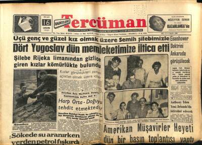 Tercüman Gazetesi 16 Ocak 1957 - Dört Yugoslav Memleketimize İltica Etti GZ54024 - 1