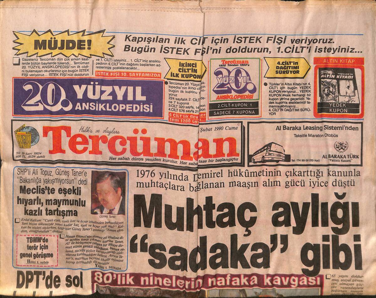Tercüman Gazetesi 16 Şubat 1990 - Ankara İle Sofya Arasında Gerginlik - TBMM'de Terör İçin Genel Görüşme GZ150499 - 1